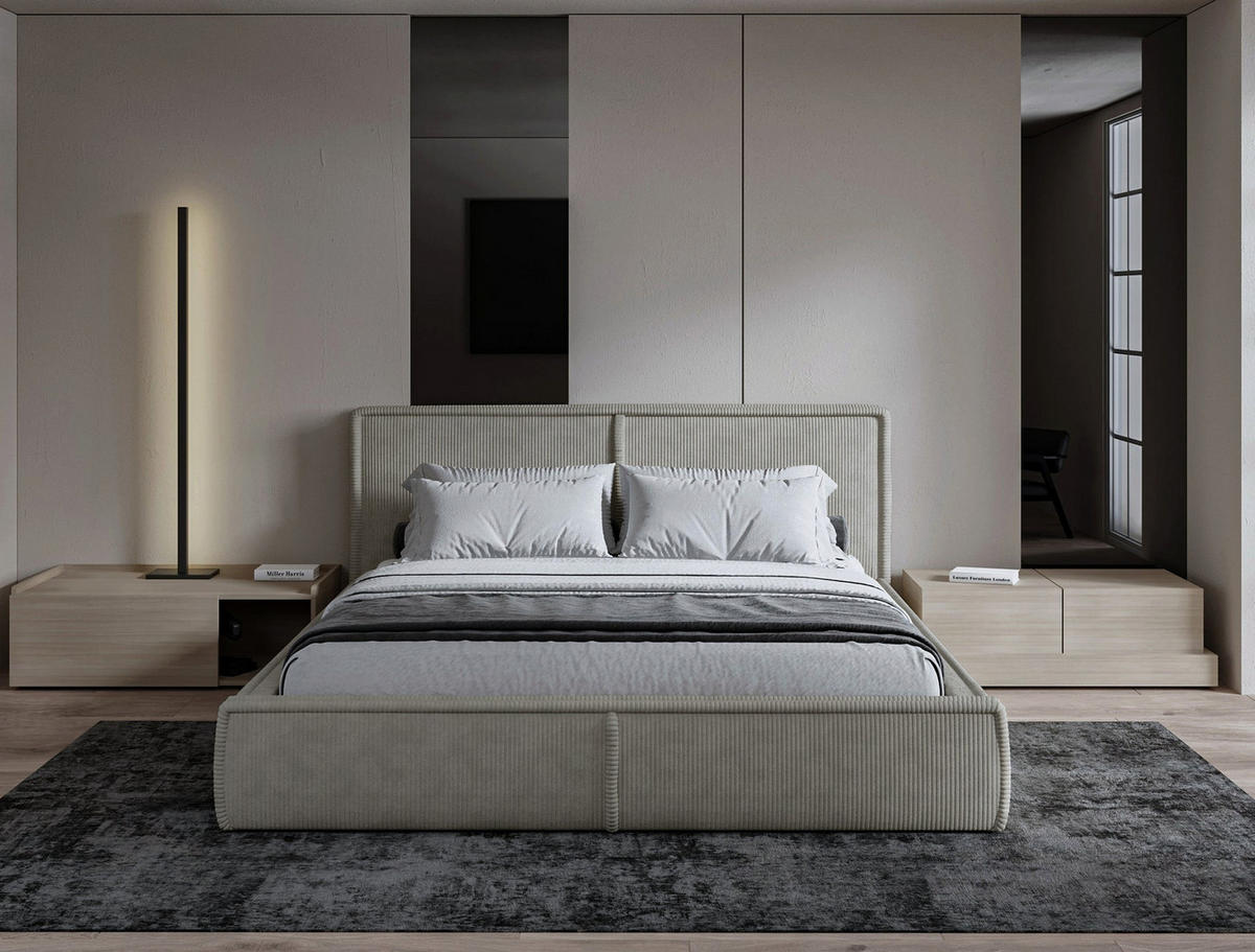 ČALOUNĚNÁ POSTEL Cordo Béžový manšestr 160x200 cm - černá/ecru, textil/plast (160/200cm) - Selsey