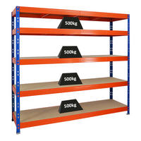 SCHWERLASTREGAL Rhino 180x200x60 cm 5 Spanplatten-Ebenen 8mm Fachlast 500 kg Blau/Orange - Blau/Orange, Metall (200/180/60cm) - PROREGAL