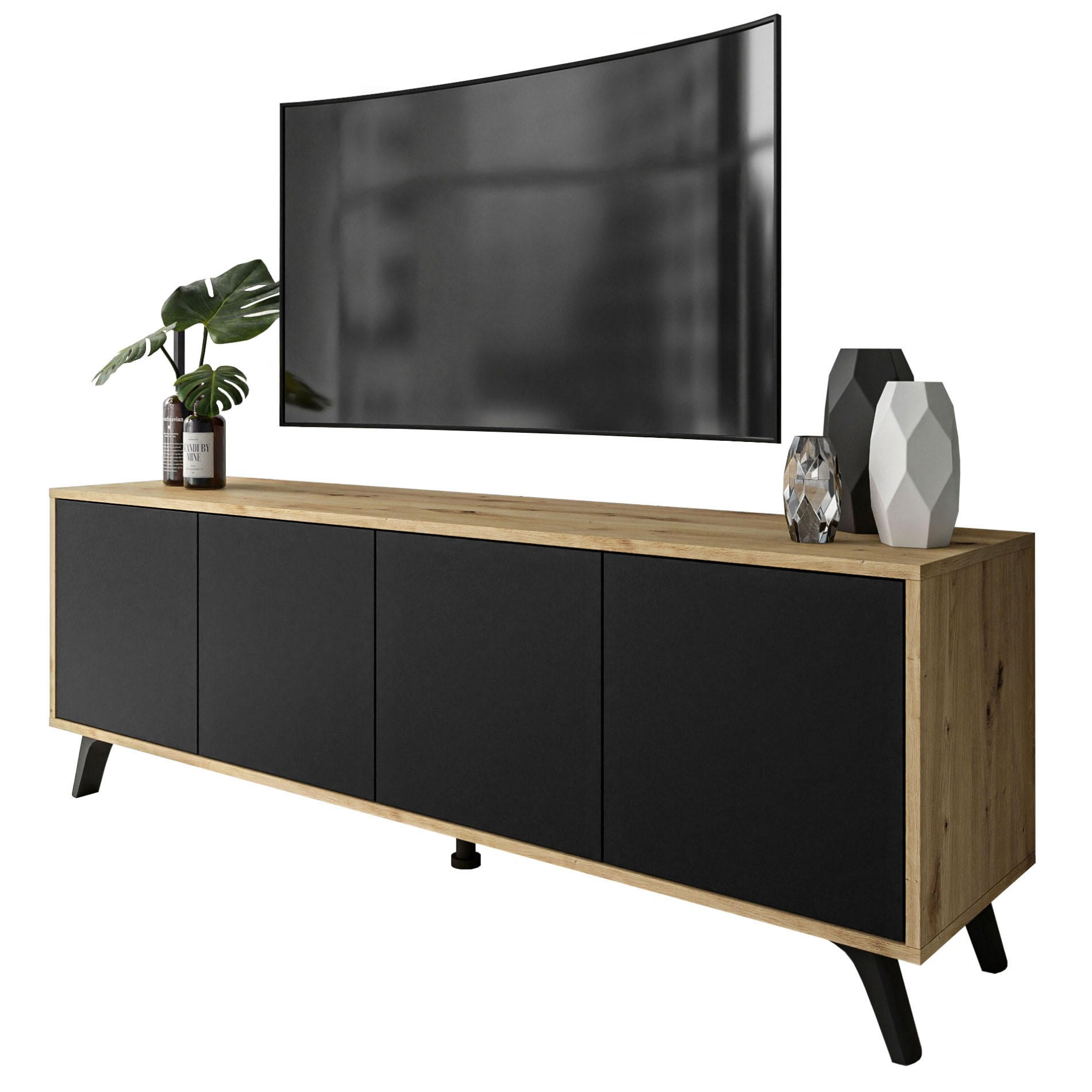 TV-ELEMENT SANAYI III Eiche Artisan/Schwarz - Schwarz, Holzwerkstoff (156/54/38cm) - Lookway