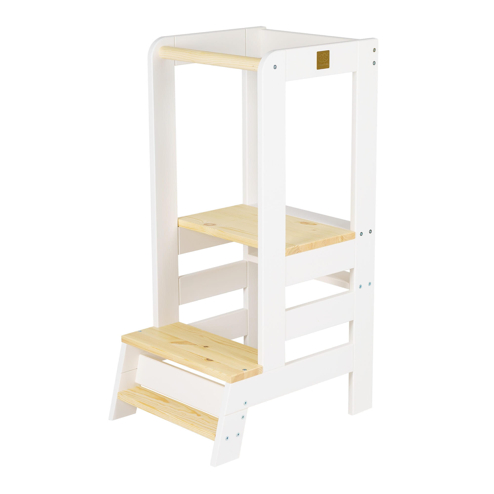 LERNTURM für Kinder, Natur Holz, Weiß-Natur - Weiß/Naturfarben, Holz (39/90/90cm) - MeowBaby