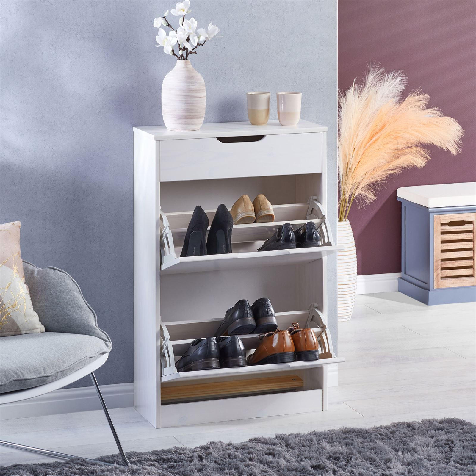 SCHUHSCHRANK BASIL - Weiß, Holz (58/93/25cm) - IDIMEX