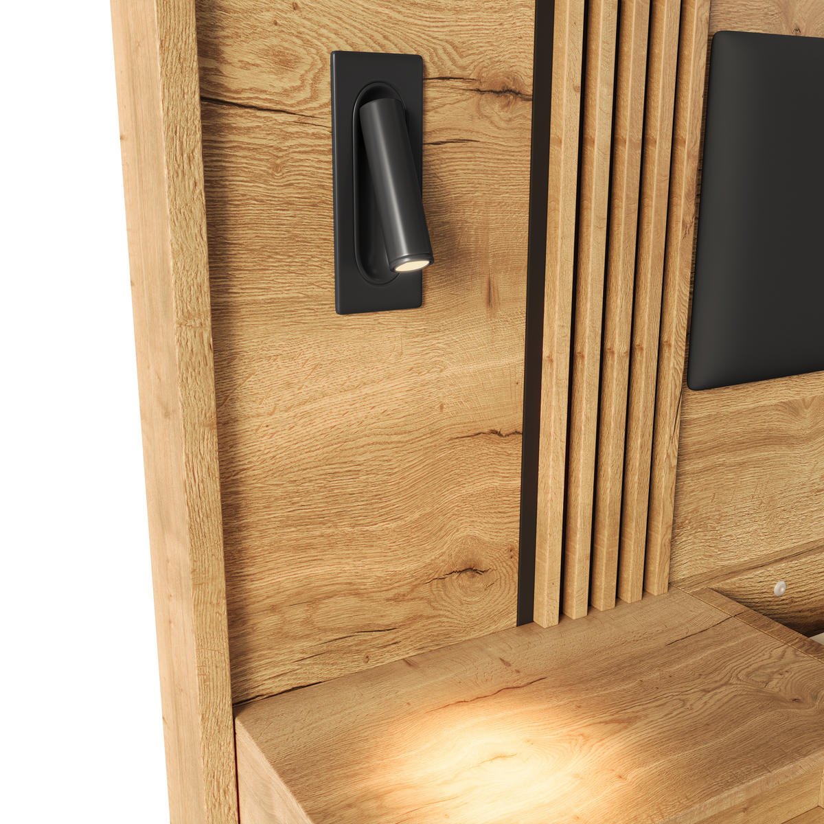 BETT 160/200 cm in Natur mit Schublade, Stauraum, Leselampen und Nachttischen MDF modern - Naturfarben, Holzwerkstoff (160/200cm) - STILVORA