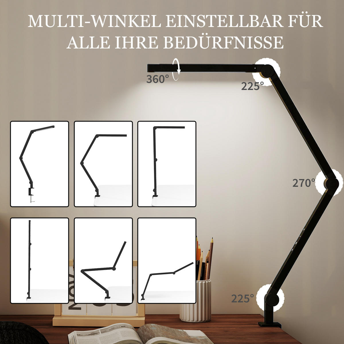 TISCHLEUCHTE, LED anpassbare Helligkeit Schwarz - Schwarz, Metall (121.5/3.8/5.5cm) - HOMCOM