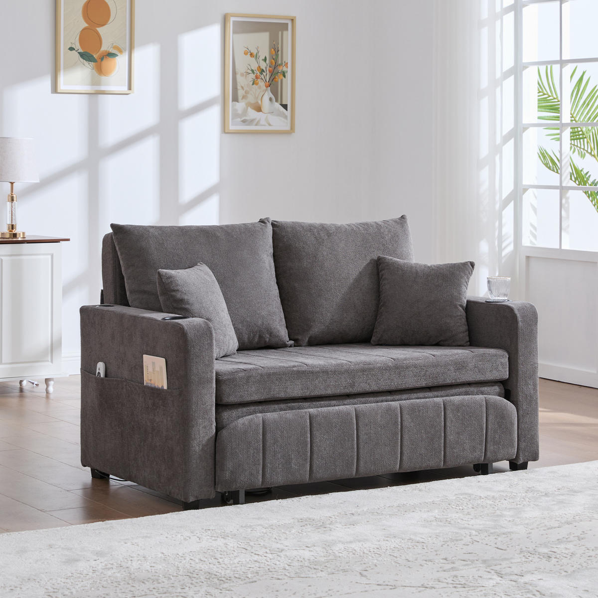SCHLAFSOFA aus Chenille 139x83x73 cm in Grau mit Schlaffunktion - Grau, Textil (139/73/83cm) - Modfu
