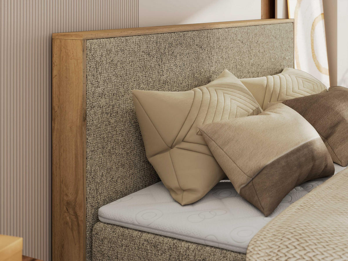 BOXBETT WOOD CLASSIC KING 140/200 - Dunkelbeige Strukture - H4 - Cappuccino, Textil (140/200cm) - MKS
