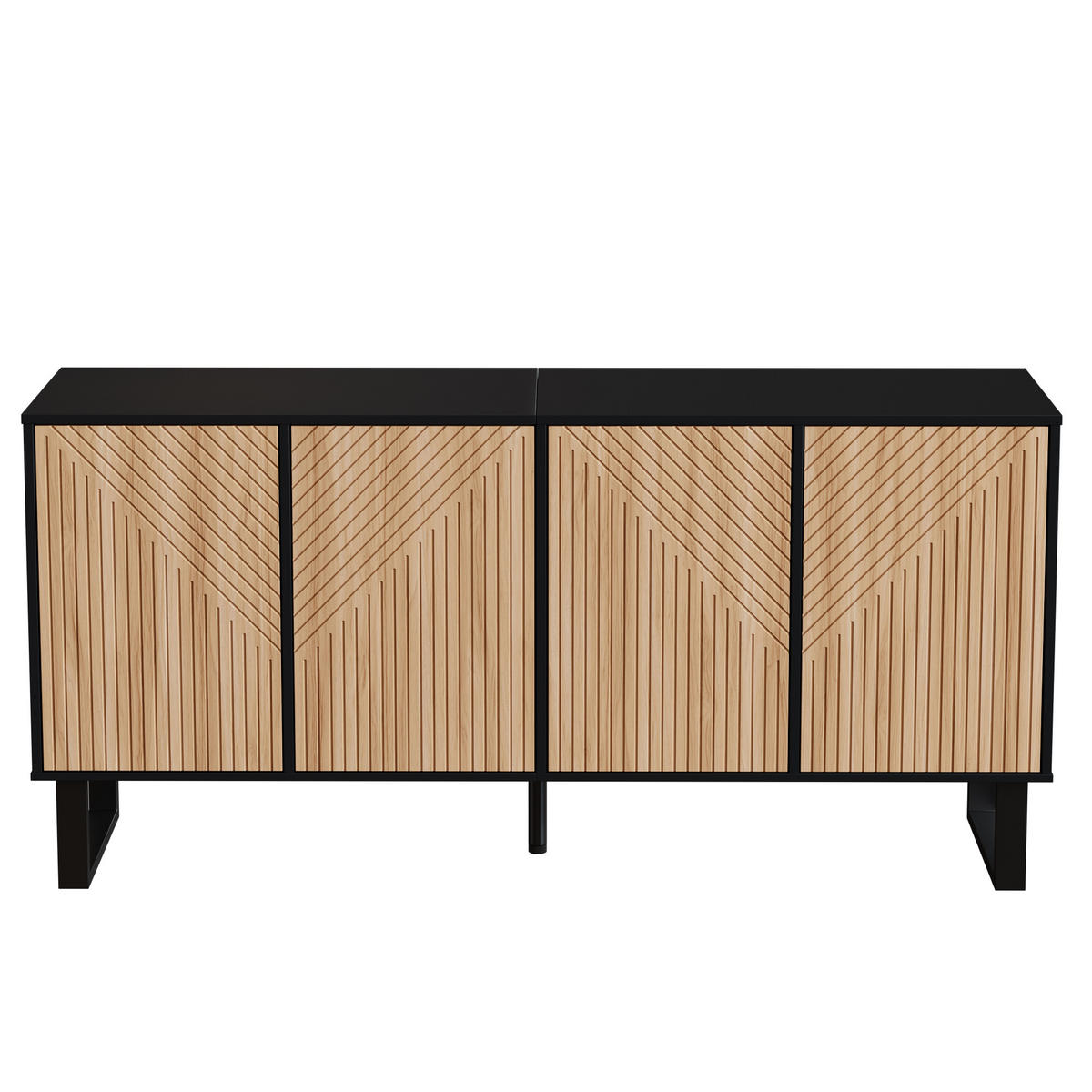 SIDEBOARD 160 x 38 x 75 cm aus MDF, 3D-Front, viel Stauraum, Schwarz/Natur - Schwarz, Holzwerkstoff (160/75/38cm)