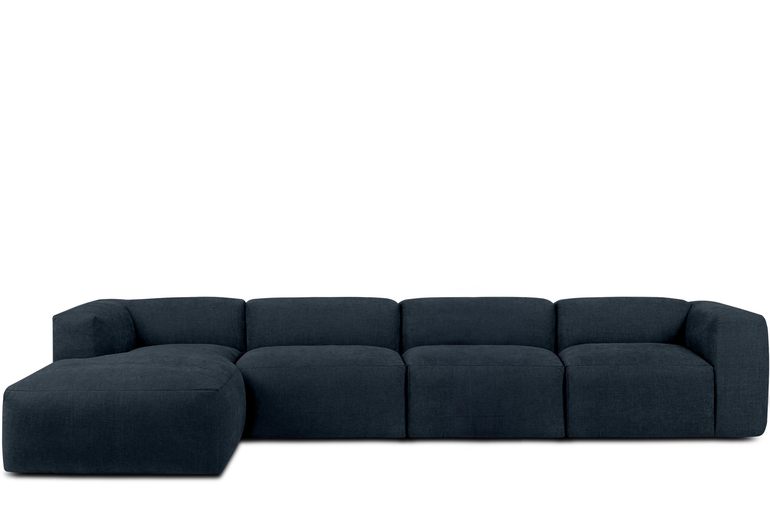 ECKMODULSOFA-LINKS BUFFO 6-Sitzer mit extrem weicher Sitzfläche, Gewebestoff, dunkelblau - Dunkelblau, Textil (377/180cm) - KONSIMO®