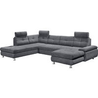 WOHNLANDSCHAFT mit Schlaffunktion, Bettkasten und verstellbaren Arm- und Kopflehnen - Chromfarben/Anthrazit, Textil/Metall (349/88/233cm) - ed exciting design