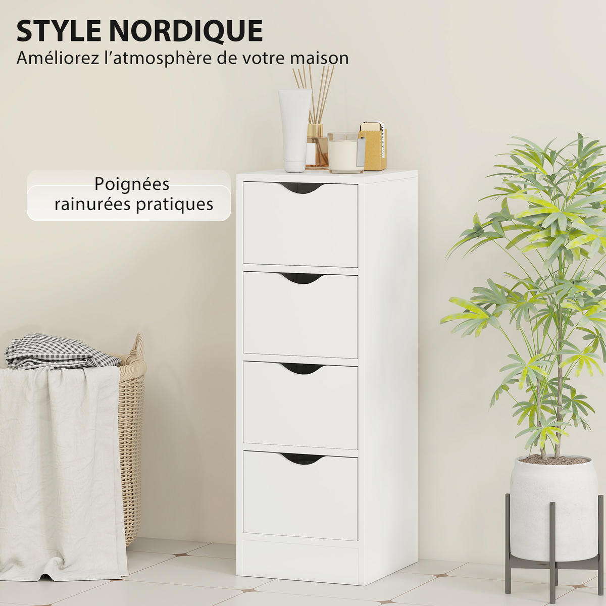 BADEZIMMERSCHRANK DE-17356 mit 4 Schubladen Weiß - Weiß, Holzwerkstoff (29/83/29cm) - ComfortXL