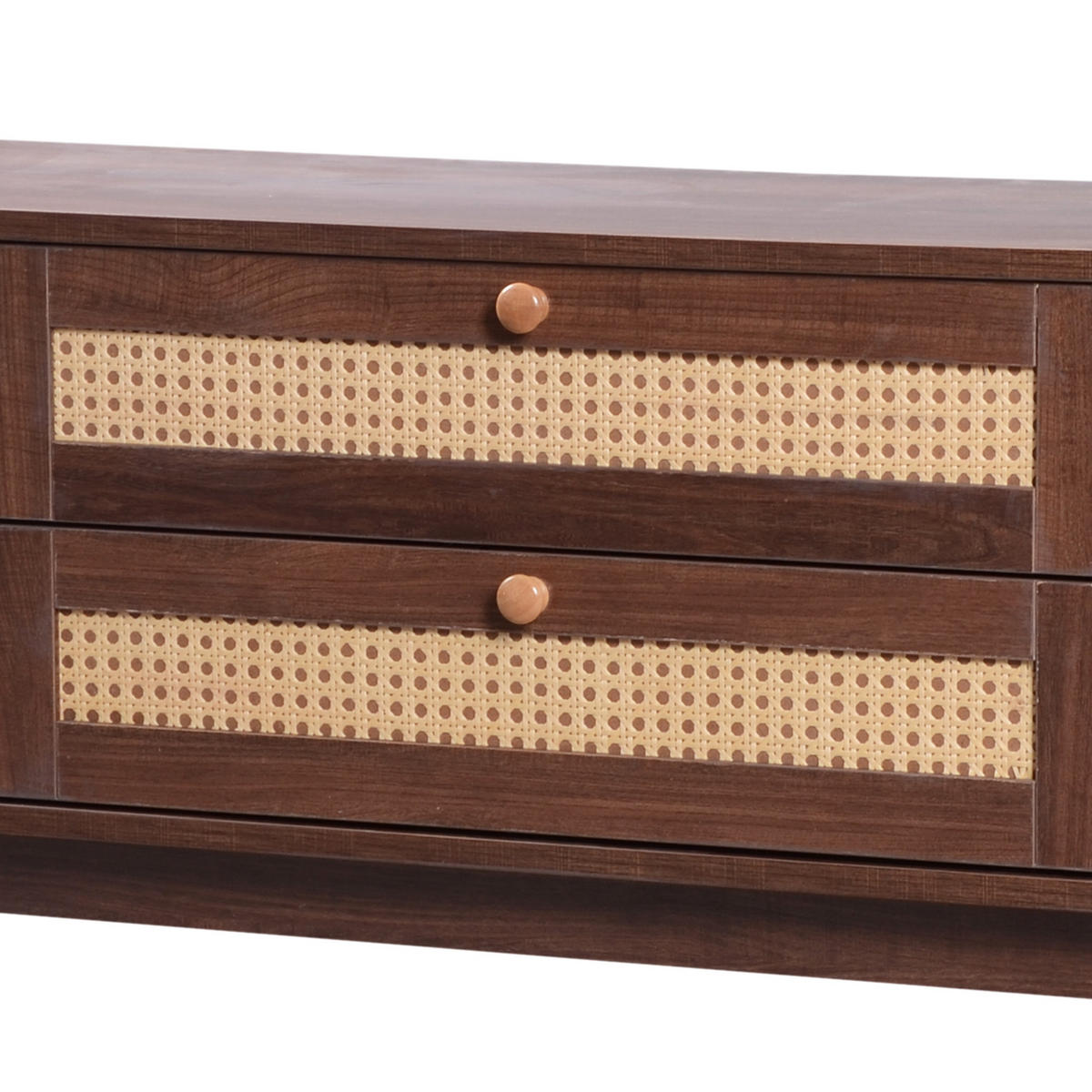 TV-SCHRANK Landhausstil Rattan-Front & Holztüren - Walnussfarben, Naturmaterialien/Holzwerkstoff (170/46/39.5cm) - Urban Meuble