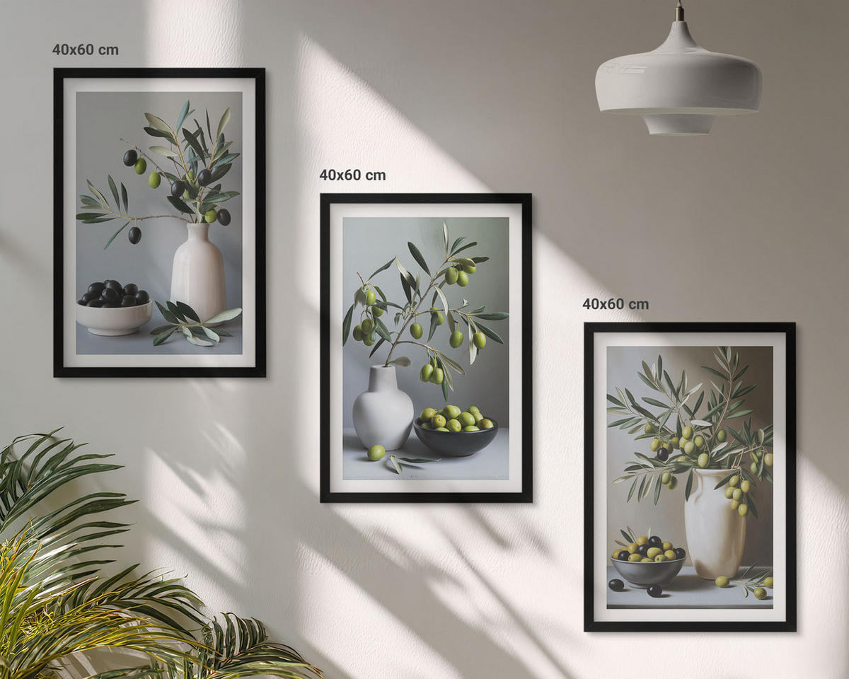 TULUP BILDER SET 3er Set - 40x60 cm Schwarzer Rahmen - Oliven in