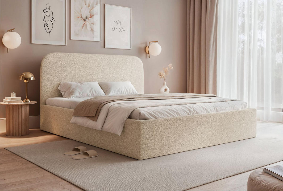 POLSTERBETT Sonvivo Hellbeige Bouclé 160x200 cm - Ecru, Kunststoff/Textil (160/200cm) - Selsey