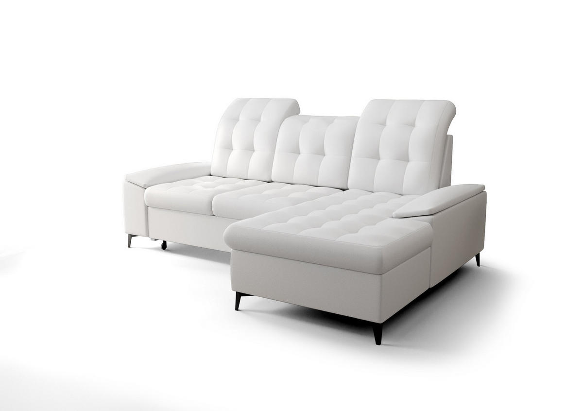 ECKSOFA KONGO RBN18, Eckcouch in L-Form mit Schlaffunktion, Farbe: Weiß, Kunstleder, Ottomane Rechts - Weiß, Textil (257/172cm) - O-Sofa