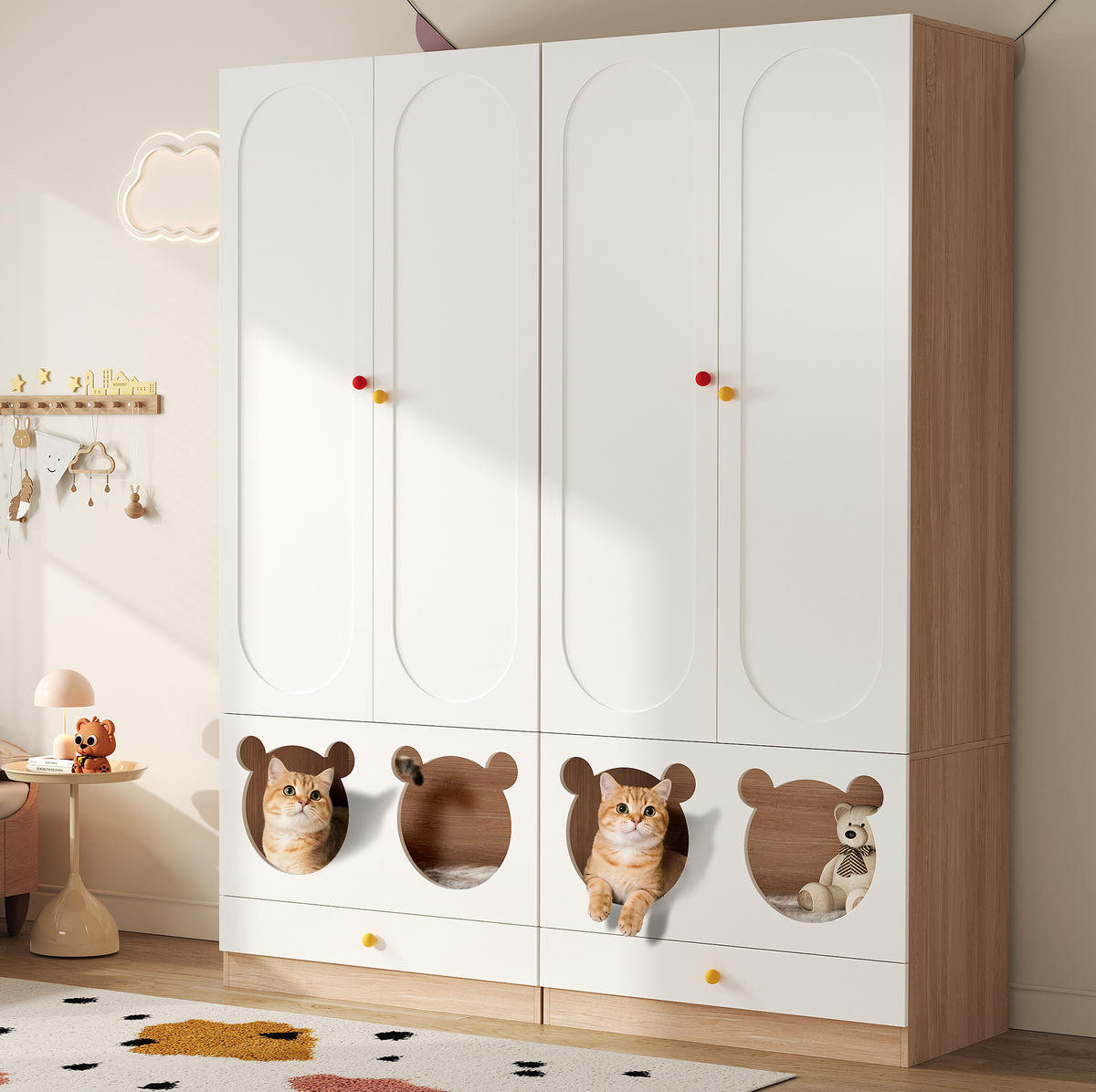 KLEIDERSCHRANK 80/50/200 cm in Weiß/Natur mit Kleiderstange und Haustierbereich - Naturfarben, Holzwerkstoff (80/200/50cm) - BEAOK