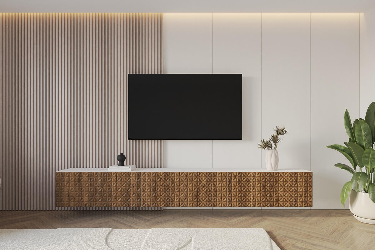 LOWBOARD VIRA-W 3x100x40x41 cm - Weiß / Katania - Eiche Wotan, Holzwerkstoff (300/40/41cm) - ALTDECOR