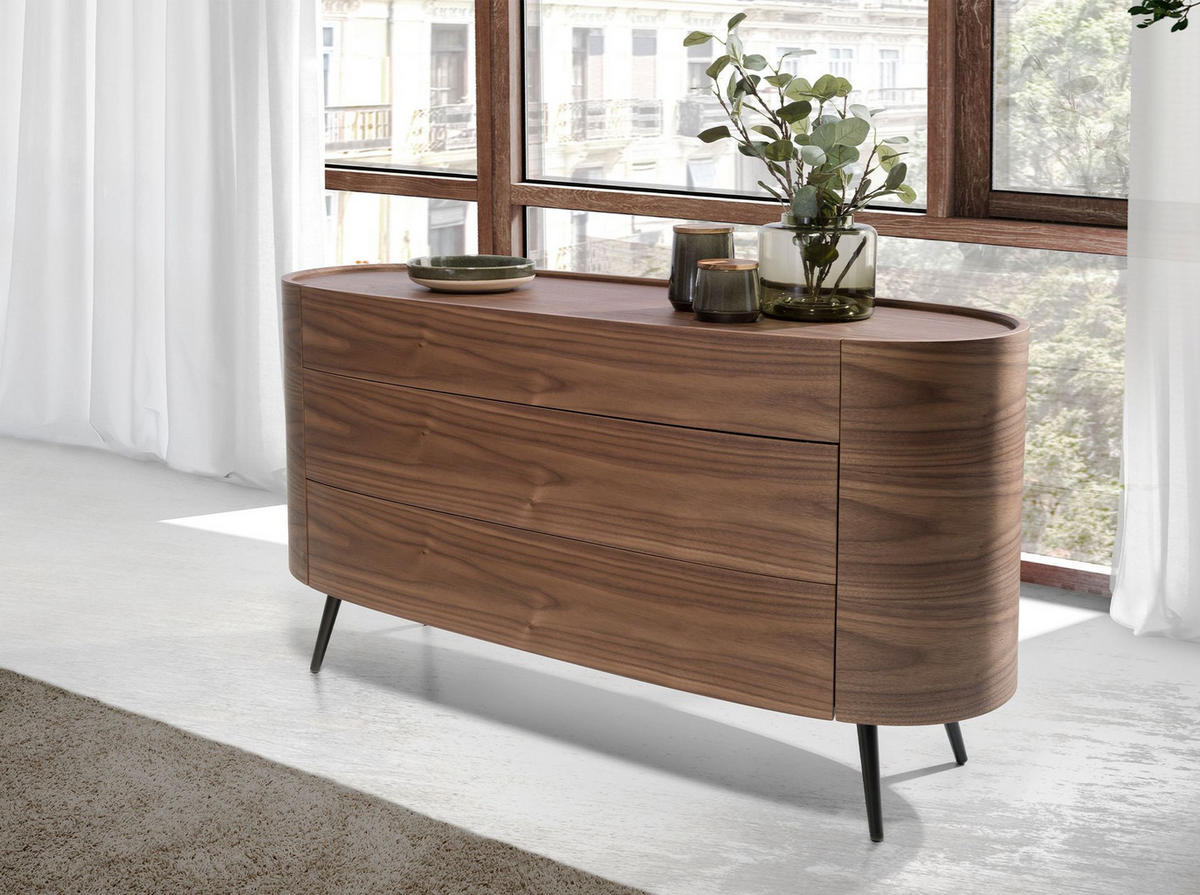 KOMMODE Kommode aus Nussbaumholz und schwarzem Stahl Ø135/48/75 cm - Walnussfarben/Schwarz, Holz (135/75/48cm) - ANGEL CERDA