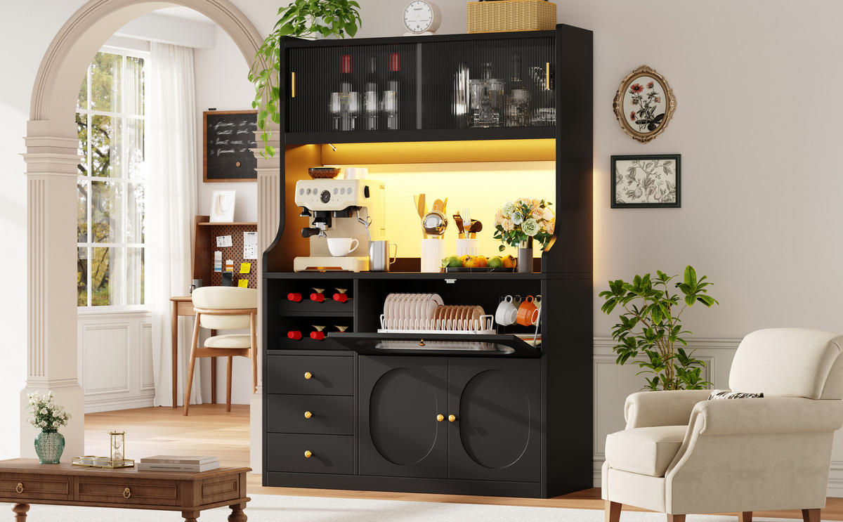 GESCHIRRSCHRANK Schwarz 120/40/180 - Schwarz, Holzwerkstoff (120/180/40cm)