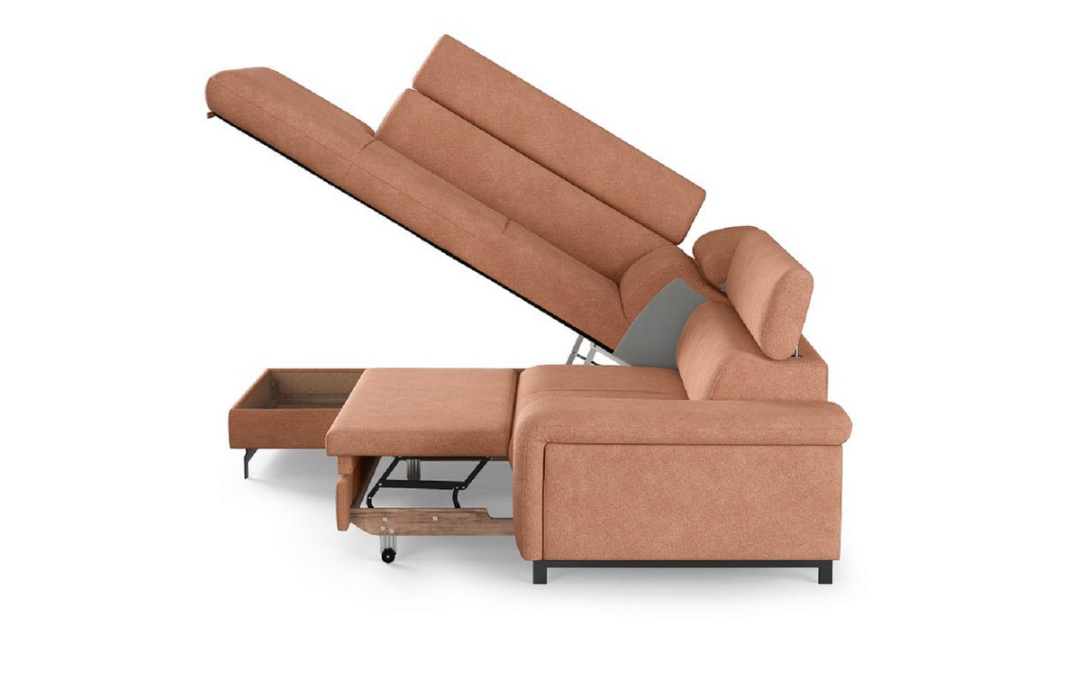 ECKSOFA mit Schlaffunktion und Bettkasten - Schwarz/Kupferfarben, Kunststoff/Textil (262/215cm) - Cotta