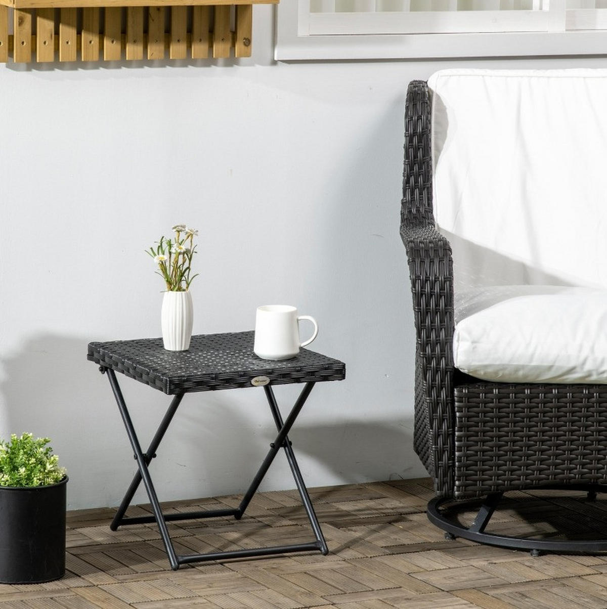BALKONOVÝ stůl 40/40/40 cm černý ze oceli skládací a odolný proti počasí - černá, kov (40/40/40cm) - OKWISH