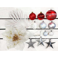 WEIHNACHTSBAUMSCHMUCK-SET POLAR RED II, 133-teilig, für Weihnachtsbäume 120–210 cm, inkl. Aufbewahrungsbox - Rot/Silberfarben, Glas/Kunststoff (55/50/75cm) - LAALU