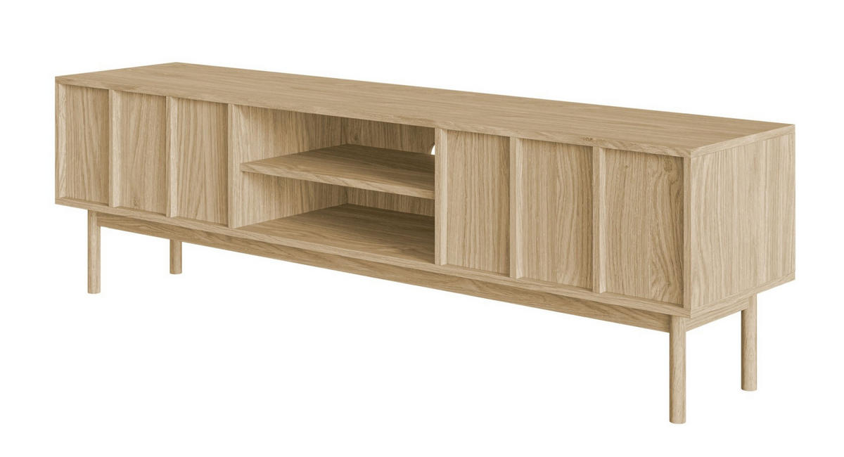 TV-LOWBOARD Neksto mit Holzlamellen und Eichenfüßen 175/50/40 cm - Beige, Holz/Holzwerkstoff (170/50/40cm) - Selsey