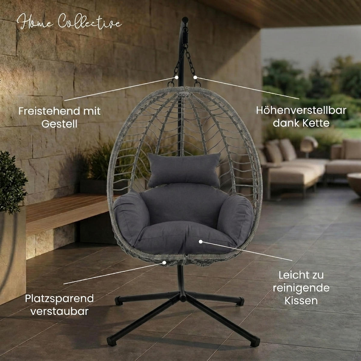 HÄNGESESSEL in Grau - Grau, Metall (92/197/104cm) - Home Collective