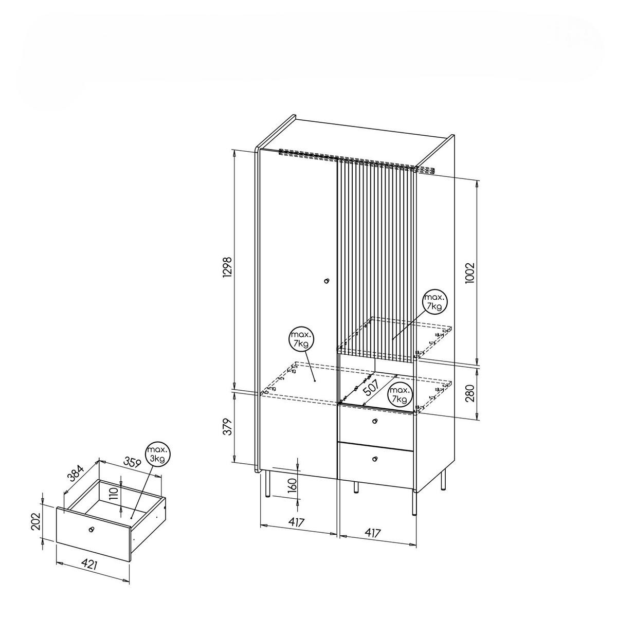 DREHTÜRENSCHRANK KREON 88,2/190,7/55cm 2-türig Braun - Schwarz/Braun, Holzwerkstoff (88.2/190.7/55cm) - MASSENO