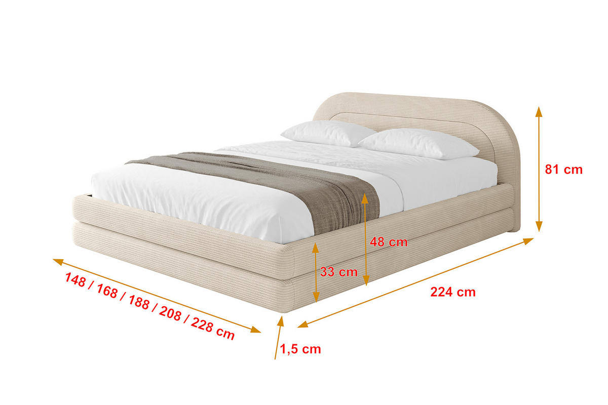 POLSTERBETT mit Bettkasten und Lattenrost, Bett mit Matratze H3/H4 - LERIS-v1 200x200 Beige - Creme, Holzwerkstoff/Textil (200/200cm) - ALTDECOR
