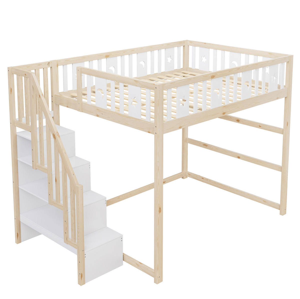 HOCHBETT 140/200 cm naturweiß aus Massivholz mit Treppe und Regalen - Naturfarben, Holzwerkstoff (140/200cm) - OKWISH