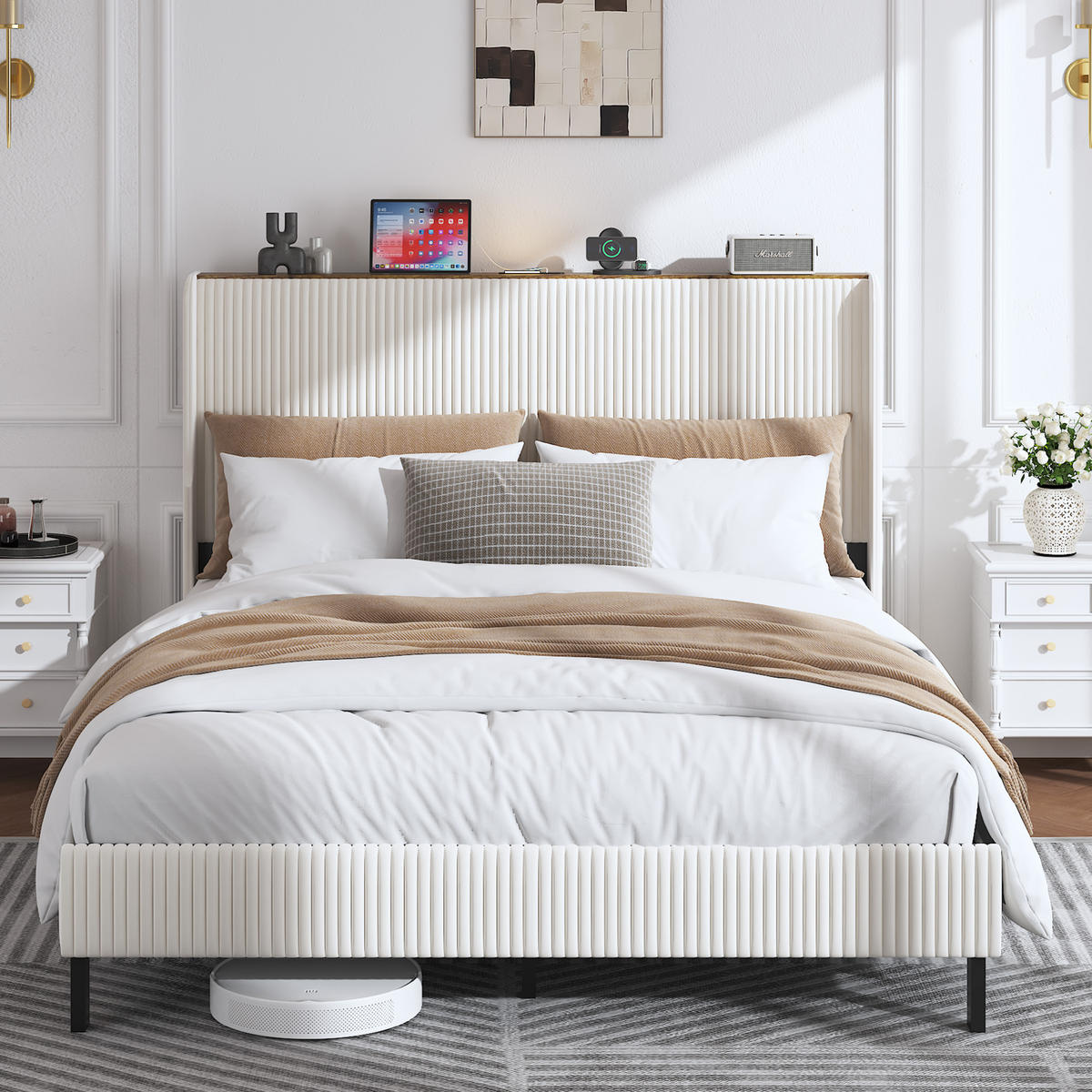 POLSTERBETT 160x200 cm Stoff Kopfteil - Beige, Textil (160/200cm) - LEBENLANG