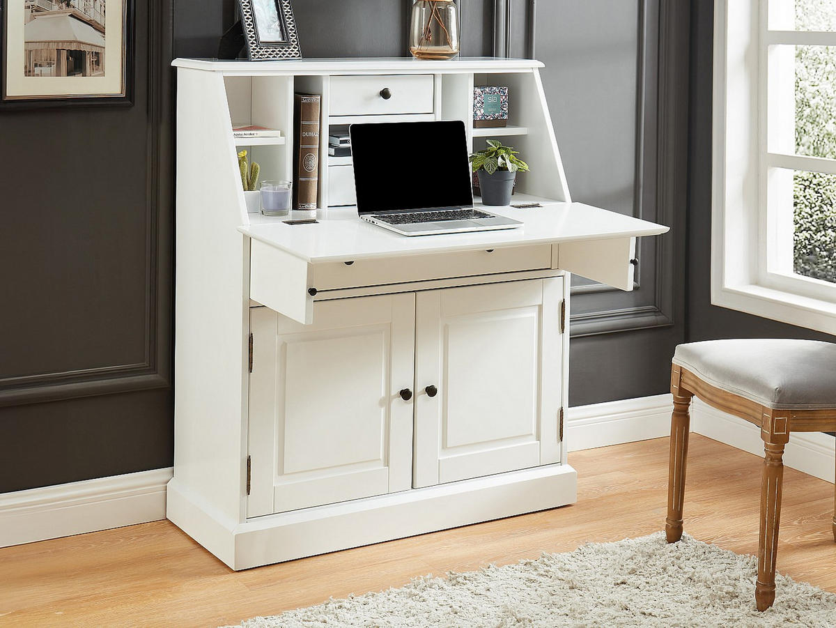 SEKRETÄR - MDF & Kiefernholz - Weiß - CLEORE - Weiß, Holz (40/93/110.8cm) - Vente-Unique