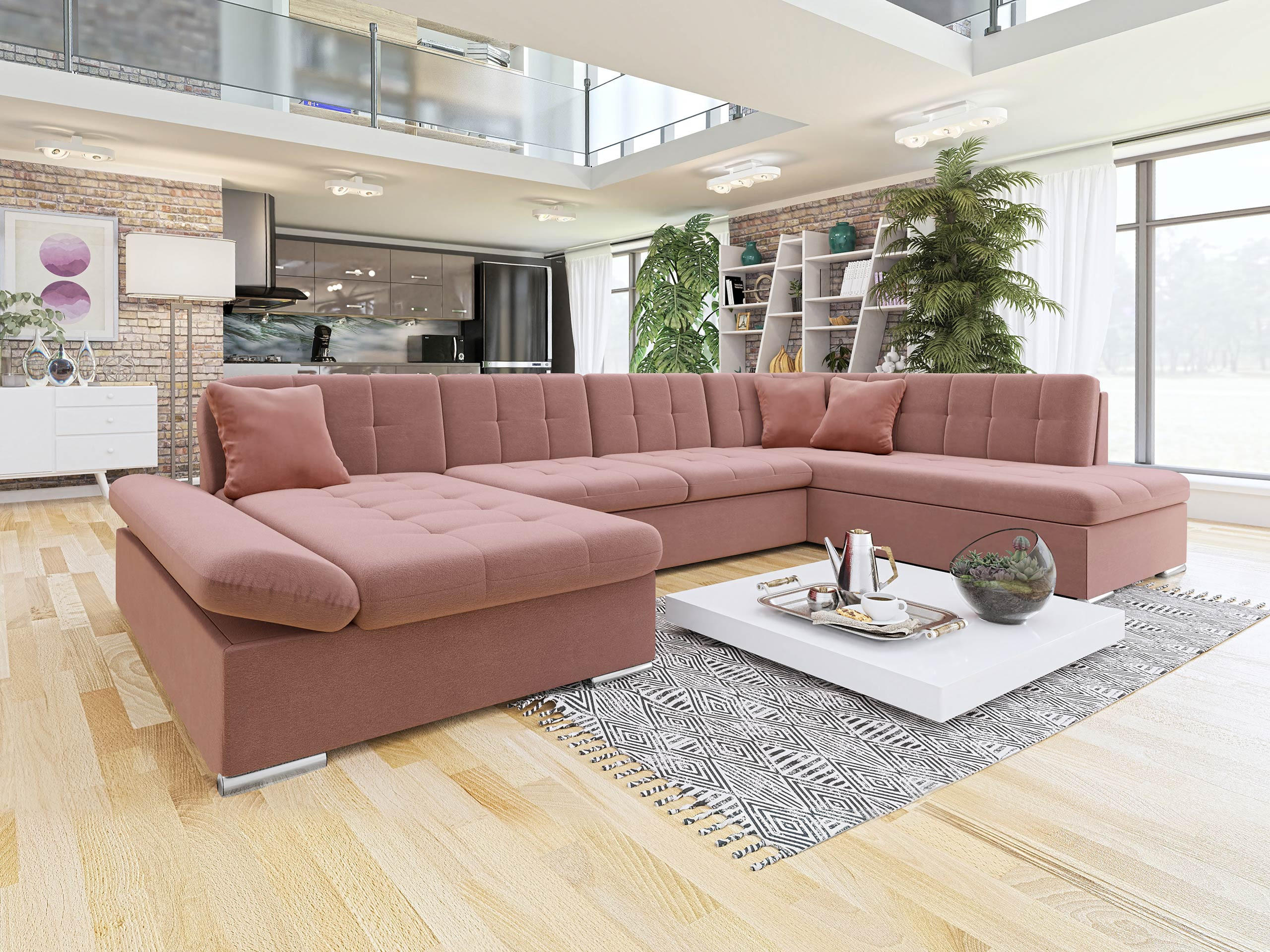 ECKSOFA Bergen Premium, Seite: Links - Silberfarben/Rosa, Holz/Textil (345/76/205cm) - MIRJAN24