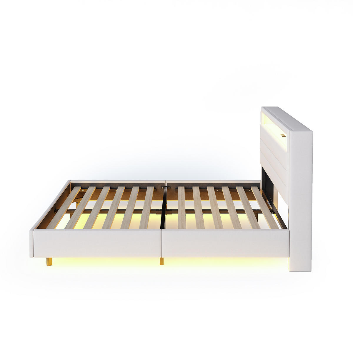 ČALÚNENÁ posteľ 160/200 cm s USB portom, LED osvetlením a sklopným čelom, skrytými nohami a úložným priestorom, Béžová - béžová, textil (160/200cm) - Redom