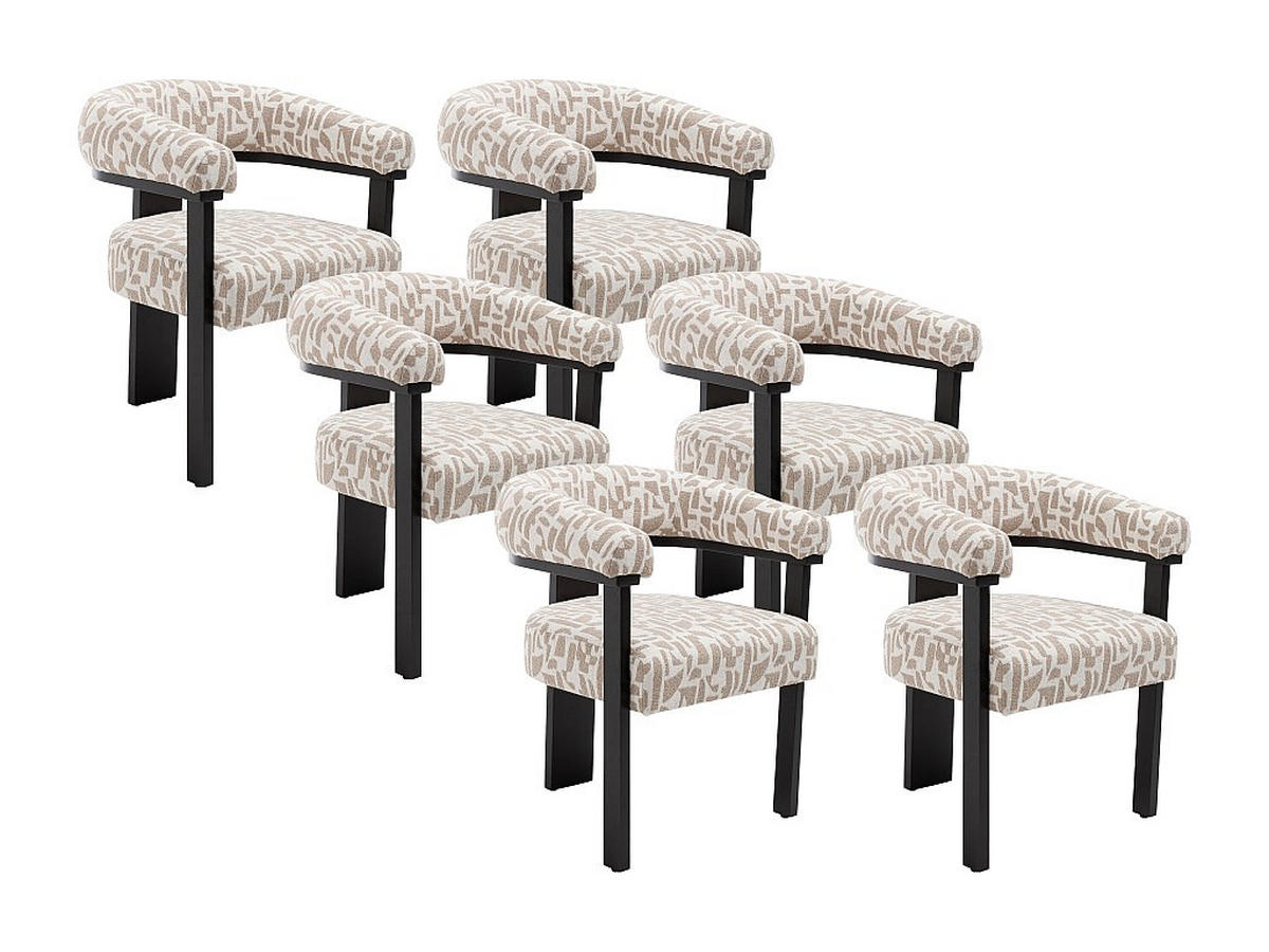 STUHL mit Armlehnen 6er-Set - Strukturstoff Bicolor & Kautschukholz schwarz - Creme & Taupe - LIVELIA - Schwarz, Textil (60/78/64cm) - Vente-Unique