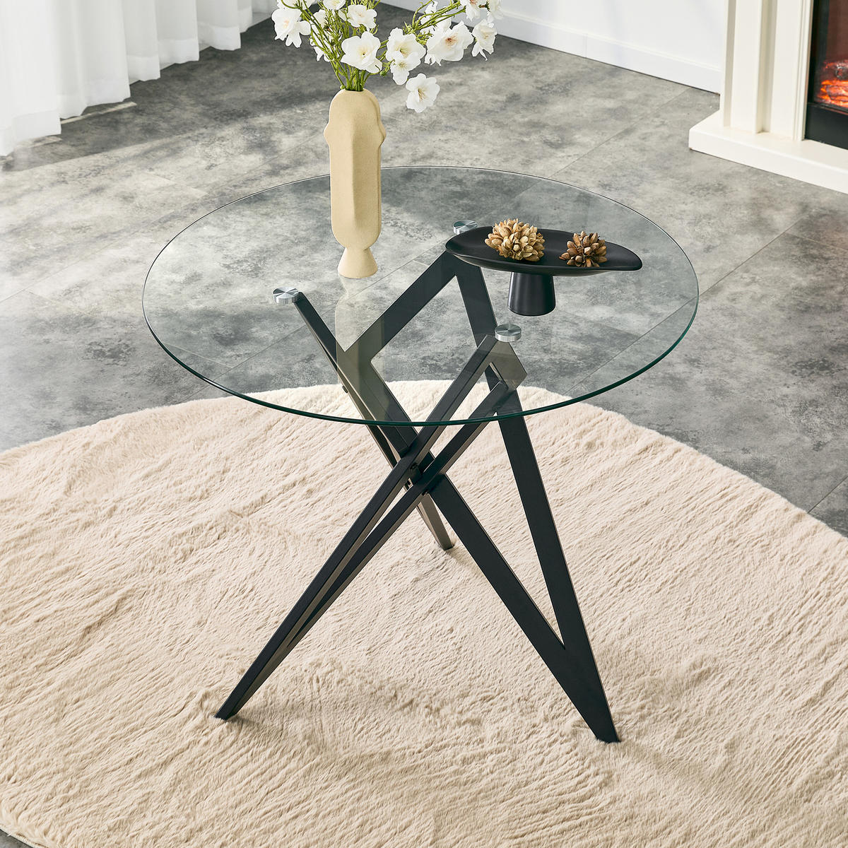 BEISTELLTISCH Rund 85 cm mit Glasplatte DE-40043 Silber - Schwarz, Metall (85/85/75.7cm) - ComfortXL
