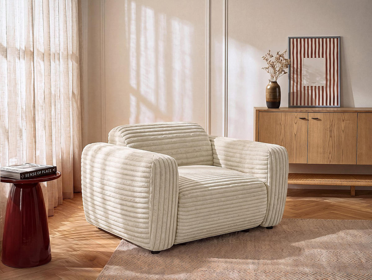 SESSEL mit gerader Rückenlehne - 1 Person - stoff - beige Pogni - Beige, Textil (130/67/97cm) - Vente-Unique