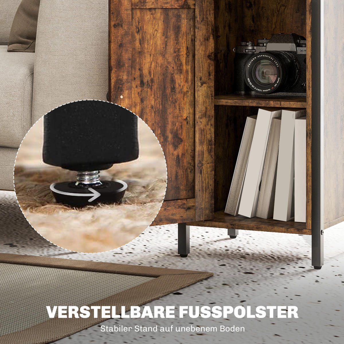 BEISTELLTISCH 34/30/80 cm Rustikales Braun mit verstellbarem Regal und magnetischer Tür - Braun, Holzwerkstoff (34/30/80cm) - OKWISH