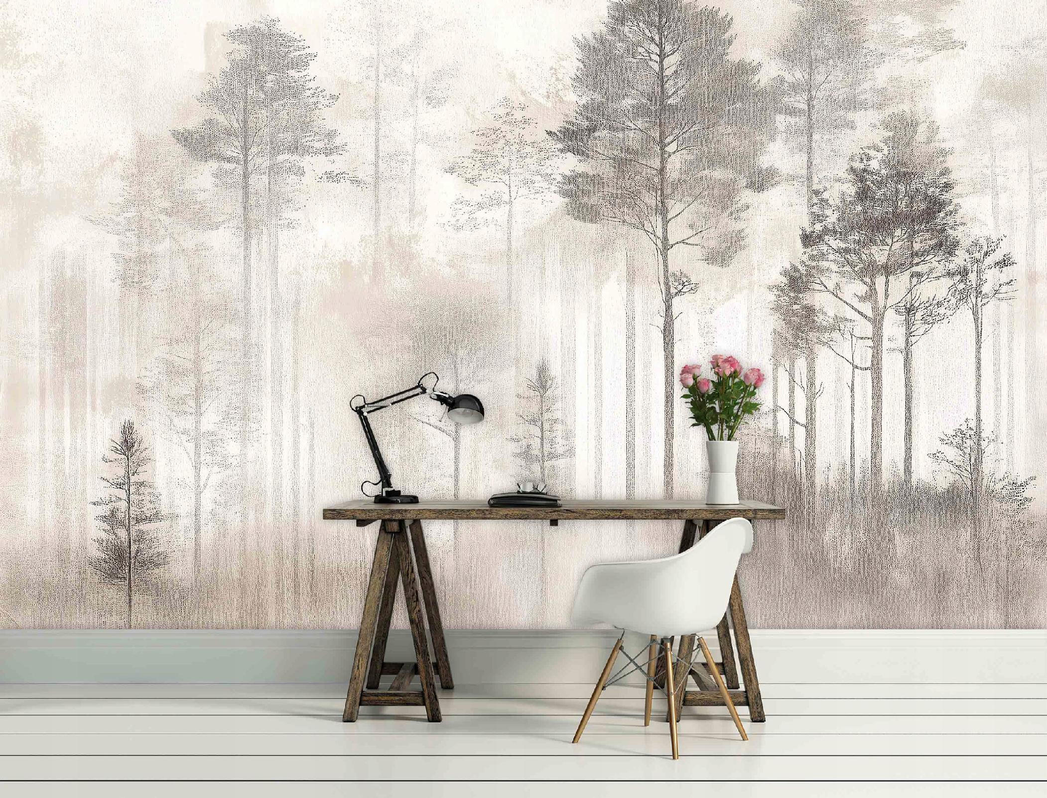 FOTOTAPETE Wald Vintage Betonwand 250x175 - Multicolor, Papier (250/175cm) - Wallarena