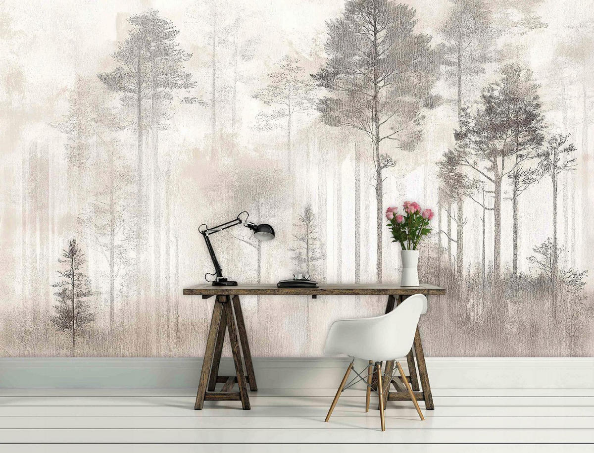 FOTOTAPETE Wald Vintage Betonwand 400x280 - Multicolor, Papier (400/280cm) - Wallarena
