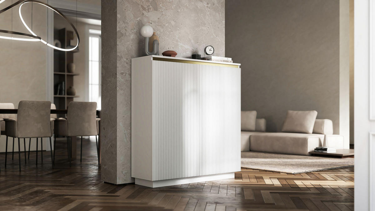 HIGHBOARD Selene 2D Weiß Matt 111 cm Glamour - Weiß, Holzwerkstoff (110.8/118/35cm) - Meble Lindner