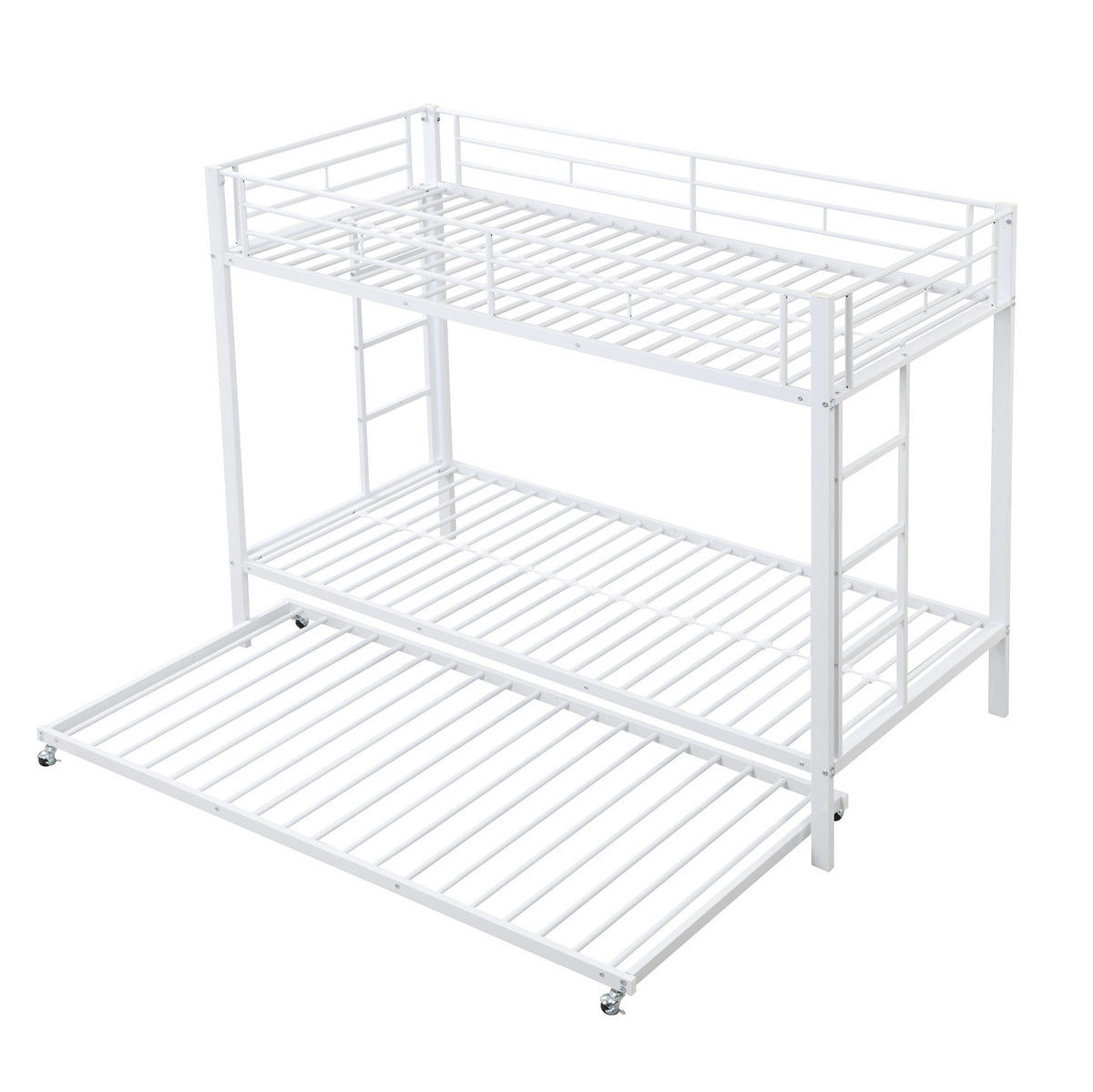 ETAGENBETT 90/200 cm Weiß mit ausziehbarem Rollbett und hohen Geländern - Weiß, Metall (90/200cm) - OKWISH