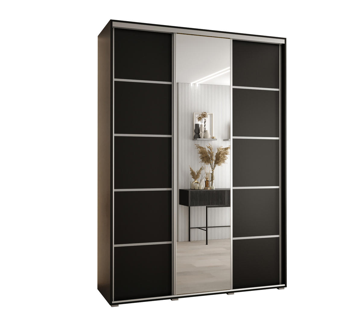 SCHWEBETÜRENSCHRANK 235,2/180/45 3-türig - Silberfarben/Schwarz, Holz/Metall (180/235/45cm) - Abiks Möbel