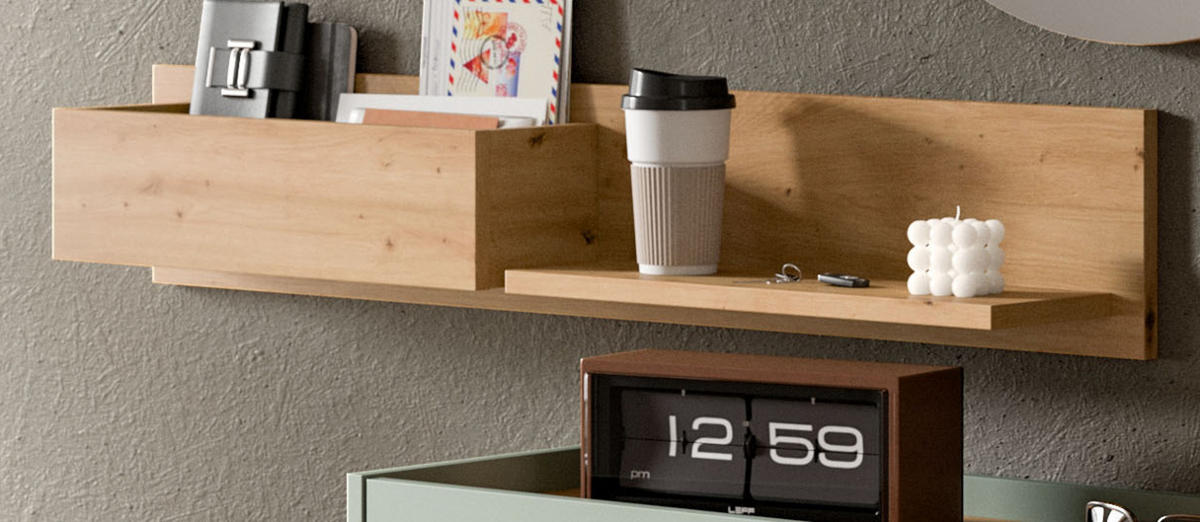 REGAL Artisan Eiche, Wandregal 110 cm hängend - Eiche Artisan, Holzwerkstoff/Metall (110/19/16cm) - Inn.Furn