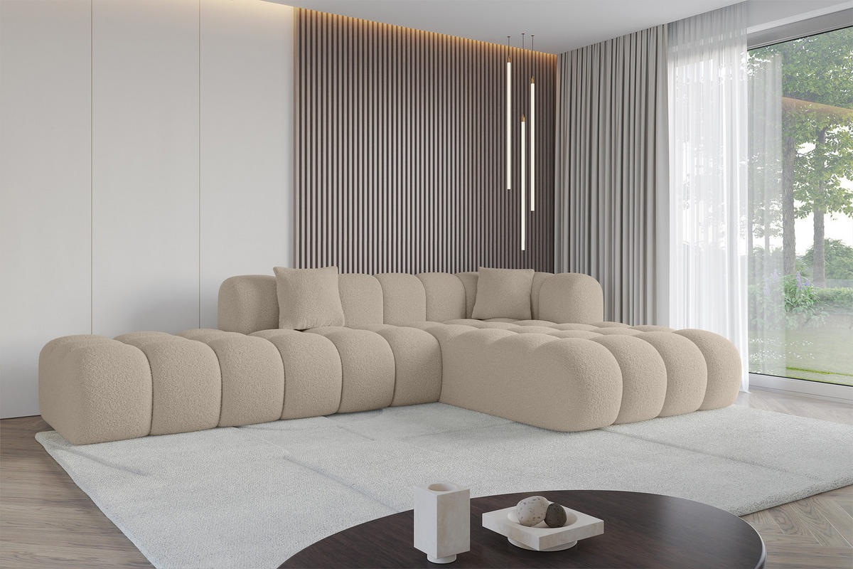 ECKSOFA Ottomane Rechts OLEA-L2 - 289x176x71 cm Beige - Hellbraun/Schwarz, Holzwerkstoff/Kunststoff (289/176cm)