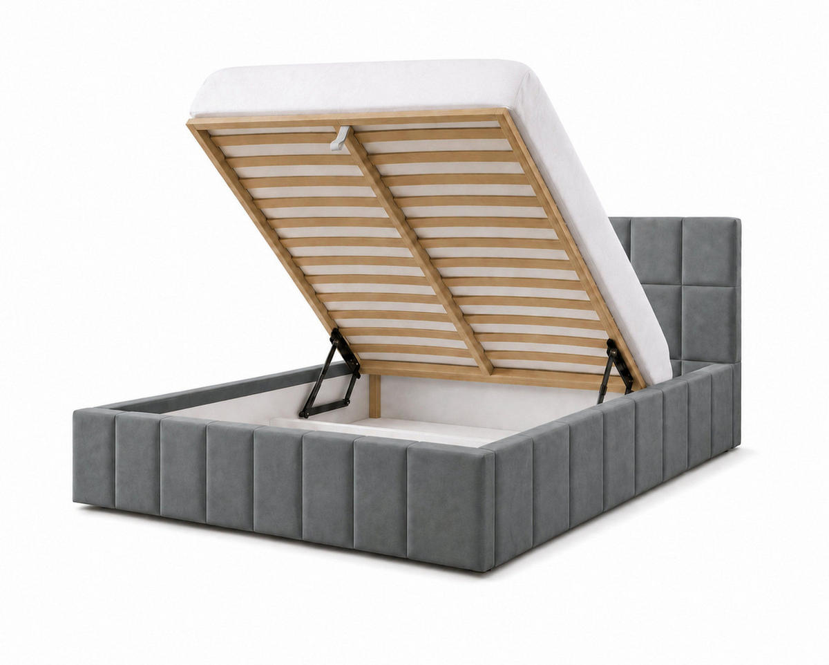 POLSTERBETT 180x200 cm, Alma, Doppelbett mit Bettkasten, Lattenrost aus Holz, Velourstoff, Grau - Grau, Holz/Textil (180/200cm) - Marpur