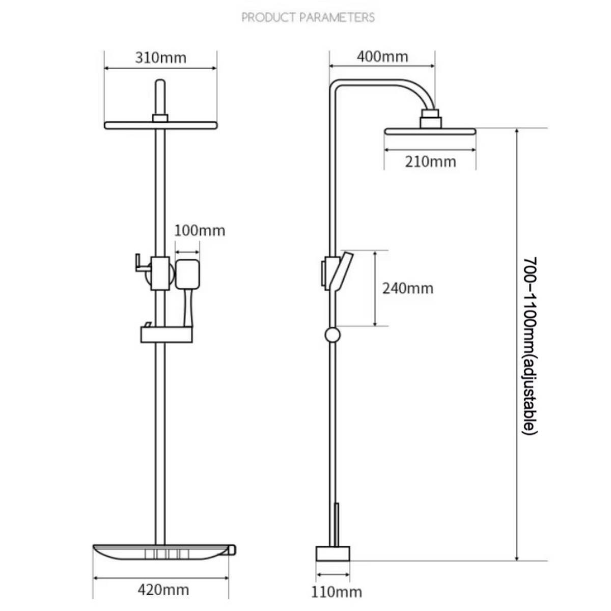 ÜBERKOPFBRAUSESET Digitalanzeige Messing Wandmontage Bidet - Bronzefarben, Metall (40/110/42cm) - Bextcok