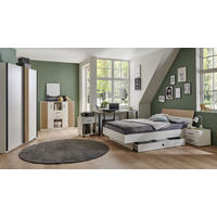 JUGENDZIMMER Rügen in Weiß und Artisan Eiche 7 teilig mit Schwebetürenschrank - Weiß, Holzwerkstoff (120/200/80cm)