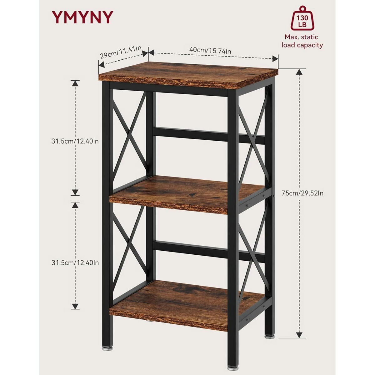 BÜCHERREGAL mit 3 Ablagen, X-Rahmen, rustikales Braun, 40 x 29 x 75 cm - Braun, Holzwerkstoff (29/75/40cm)