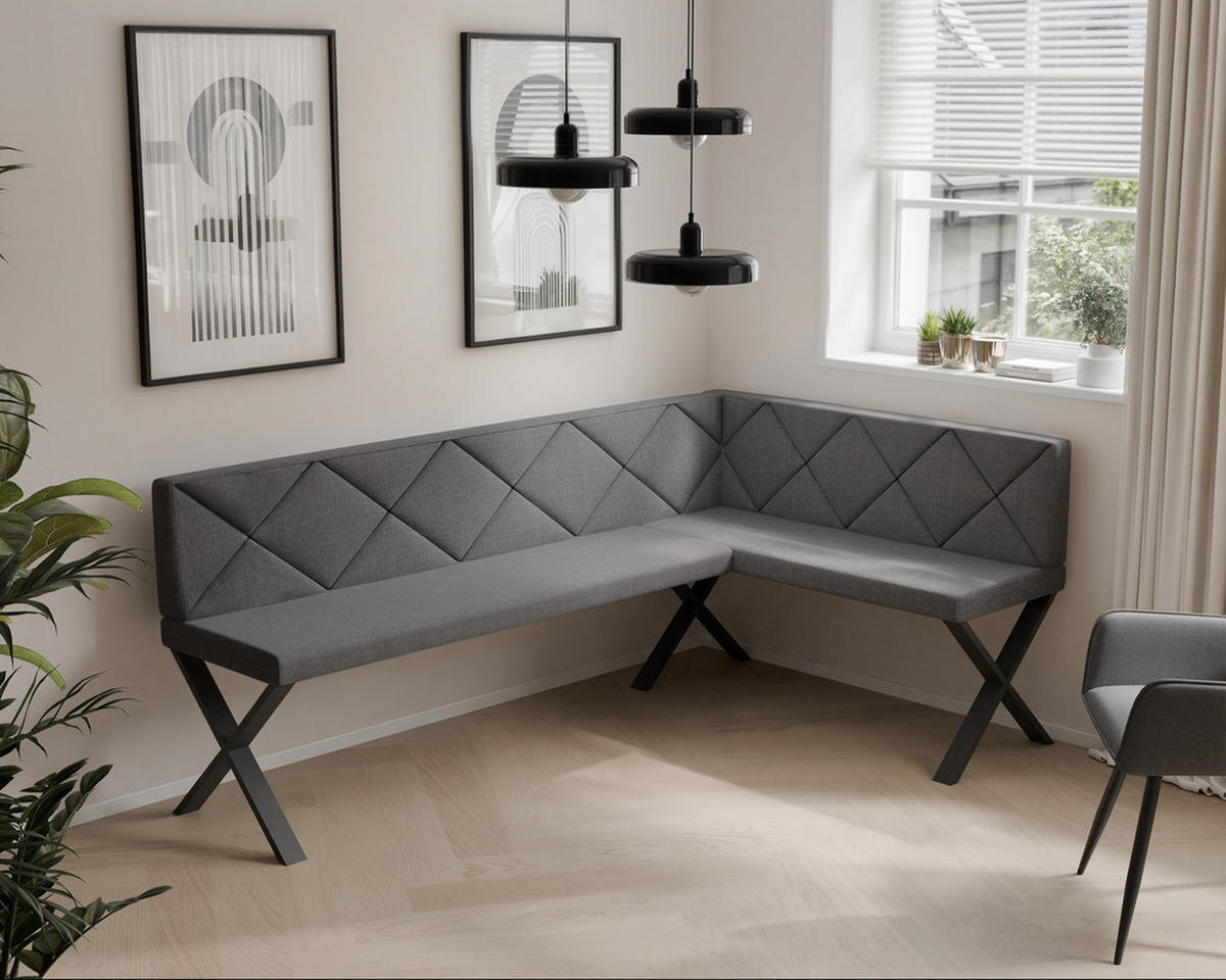 ECKBANK rechts VERO X Webstoff gesteppt, 168/128 cm Dunkelgrau - Dunkelgrau, Textil/Metall (128/168cm) - Idohome