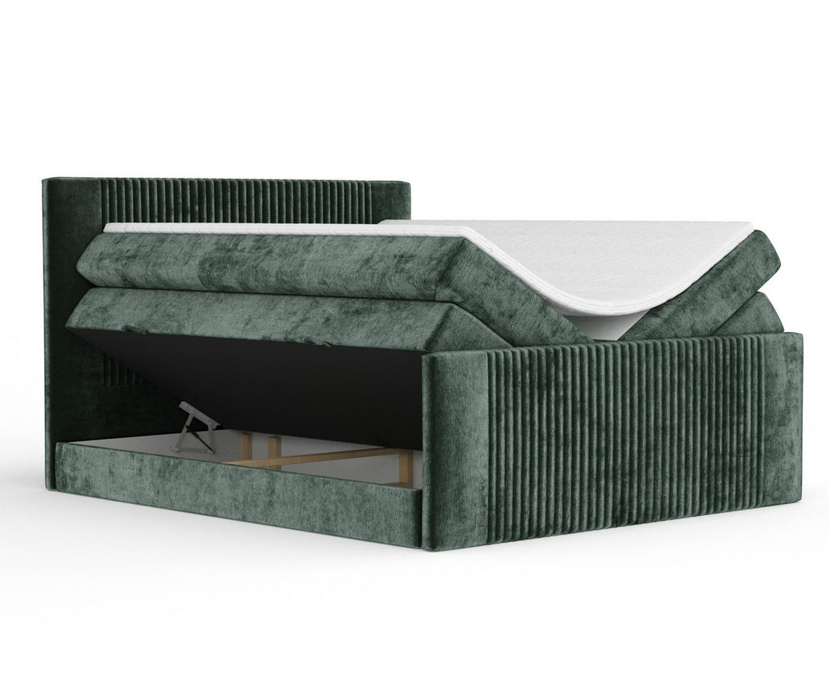BOXSPRINGBETT Bergamo Grün 160/200 cm - Schwarz/Grün, Holz/Holzwerkstoff (160/200cm) - Maison de Reve